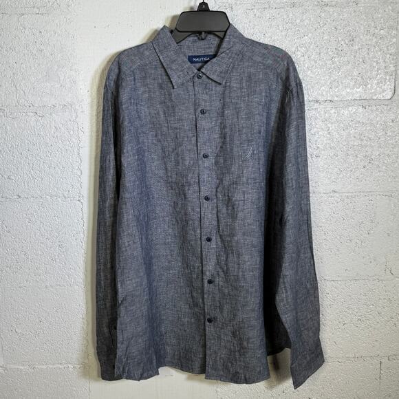 Nautica Men's Classic-Fit Button-up Solid Linen Shirt navy Small $90 - Picture 1 of 9